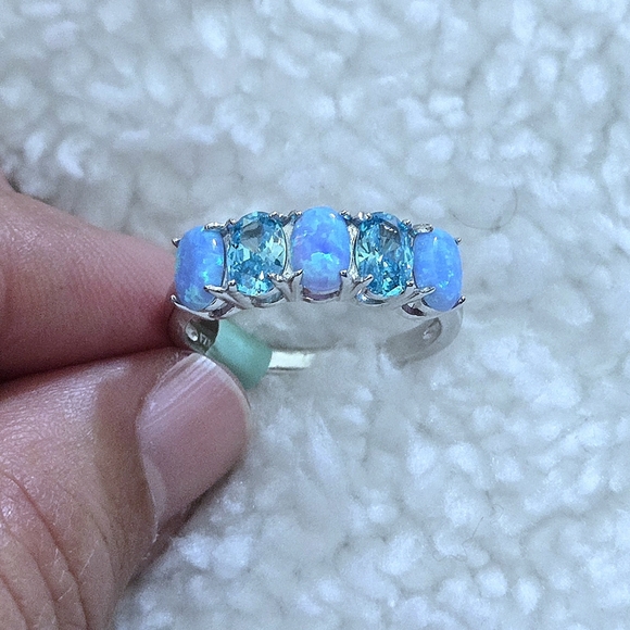 Cote d'Argent Jewelry - Cote d'Argent Blue🩵 Topaz And Lab🧪 Created Blue🩵 Fire🔥 Opal Heart Ring💍